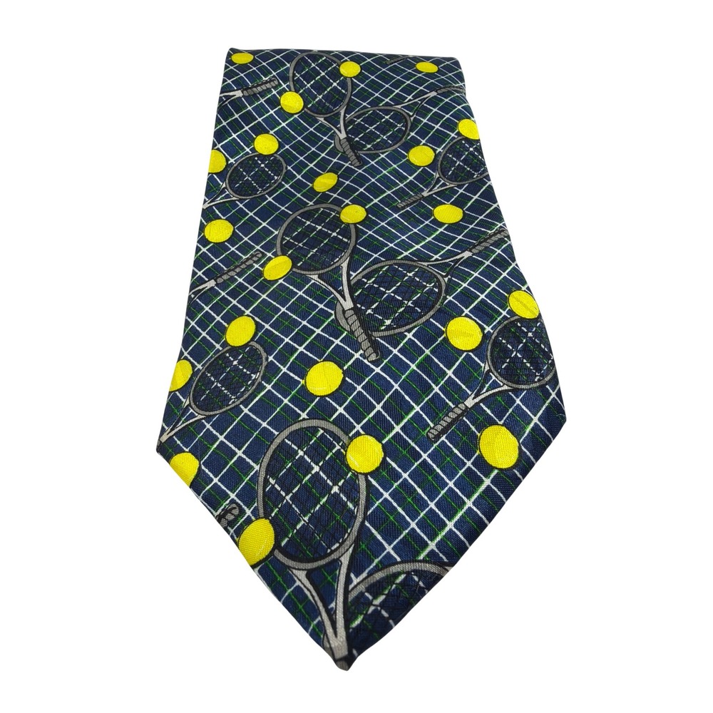 Tennis Racket Ball Novelty Tie Roberto Cellini Mens Navy Blue Yellow 3.75x60